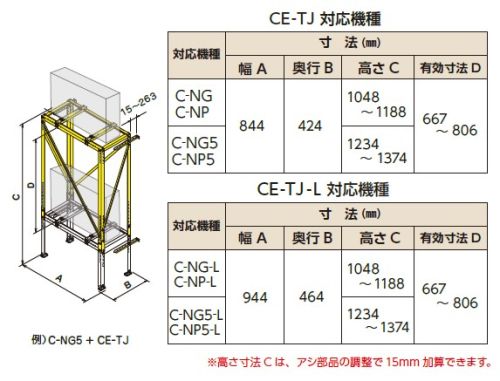 ●平地置用架台に増設して二段置きにする場合